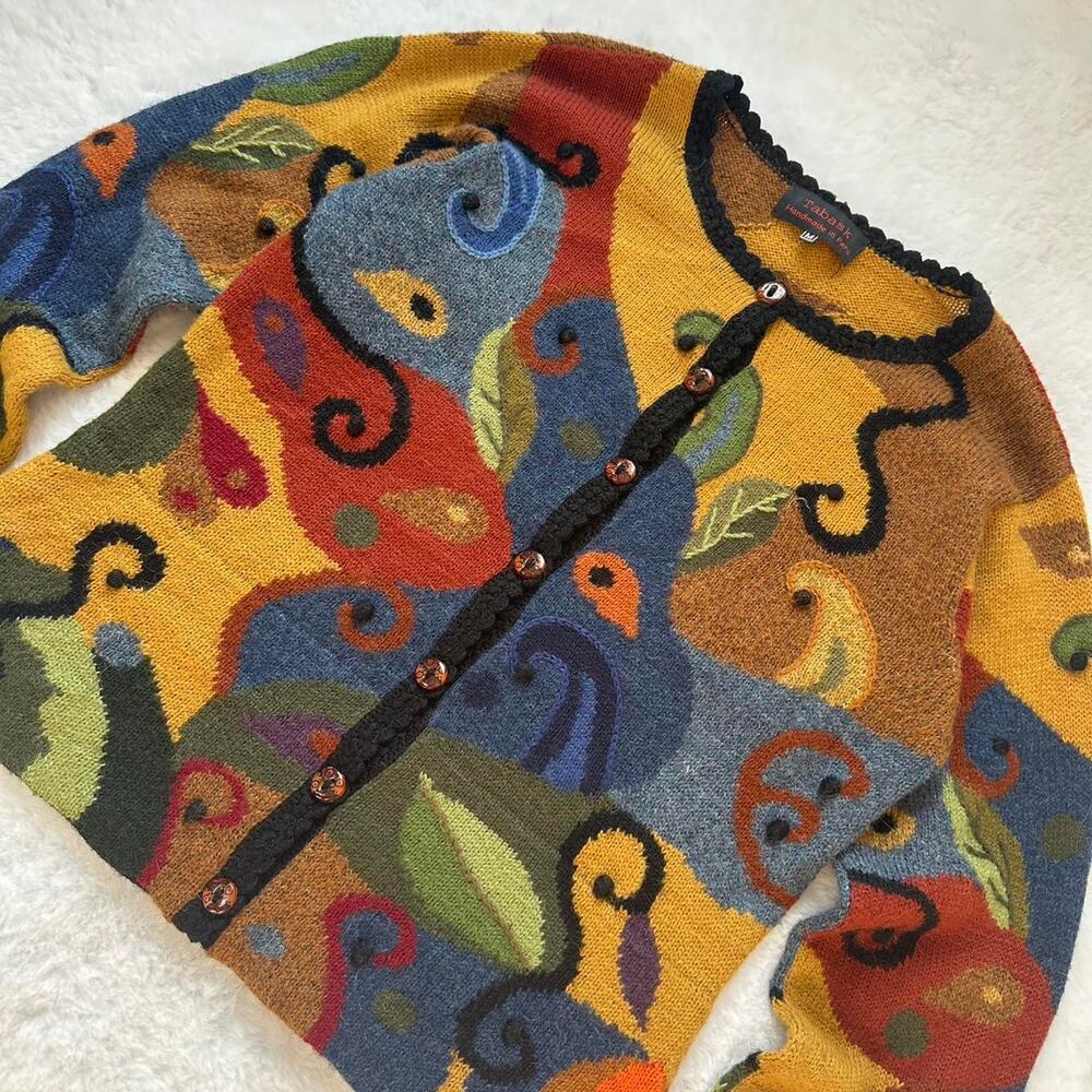 Tabask Wool Blend Sweater Abstract Art Nature Multicolor Hippie Alpaca - Med - Picture 2 of 7